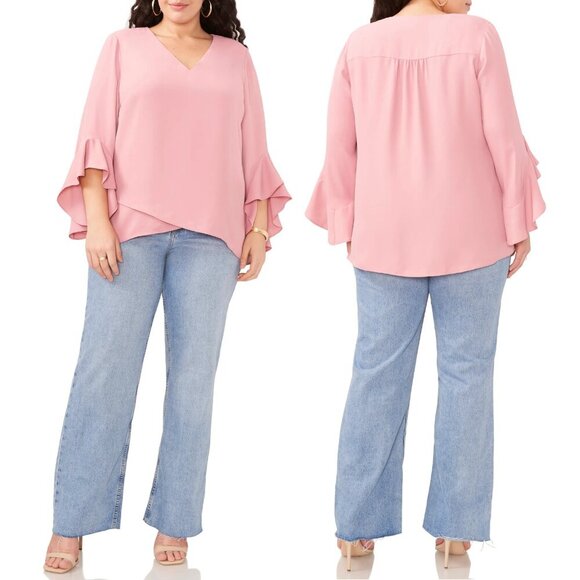 NWT Vince Camuto Flutter Sleeve Criss Cross Hem Blouse in Shadow Pink Sz. 3X - Picture 2 of 2
